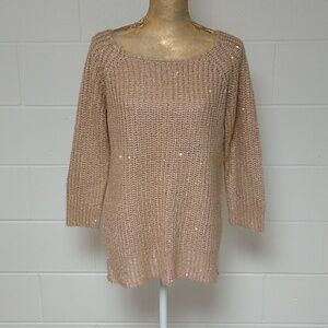 CATO LOOSE KNIT, SMALL SEQUIN ACCENTS, BOAT NECK, 3/4 SLEEVE SWEATER TUNIC